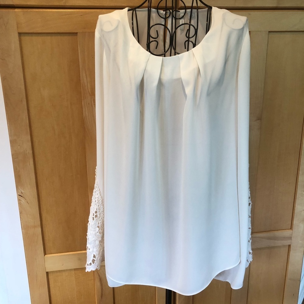 Cato semi sheer cream white lace long sleeve Top S - Picture 1 of 7
